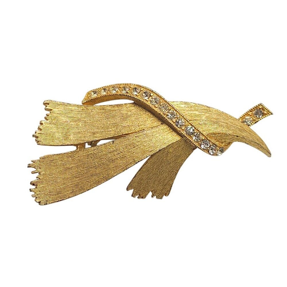 Vintage Mid-Century JJ Jonette Clear Rhinestone Gold Tone Abstract Brooch Pin